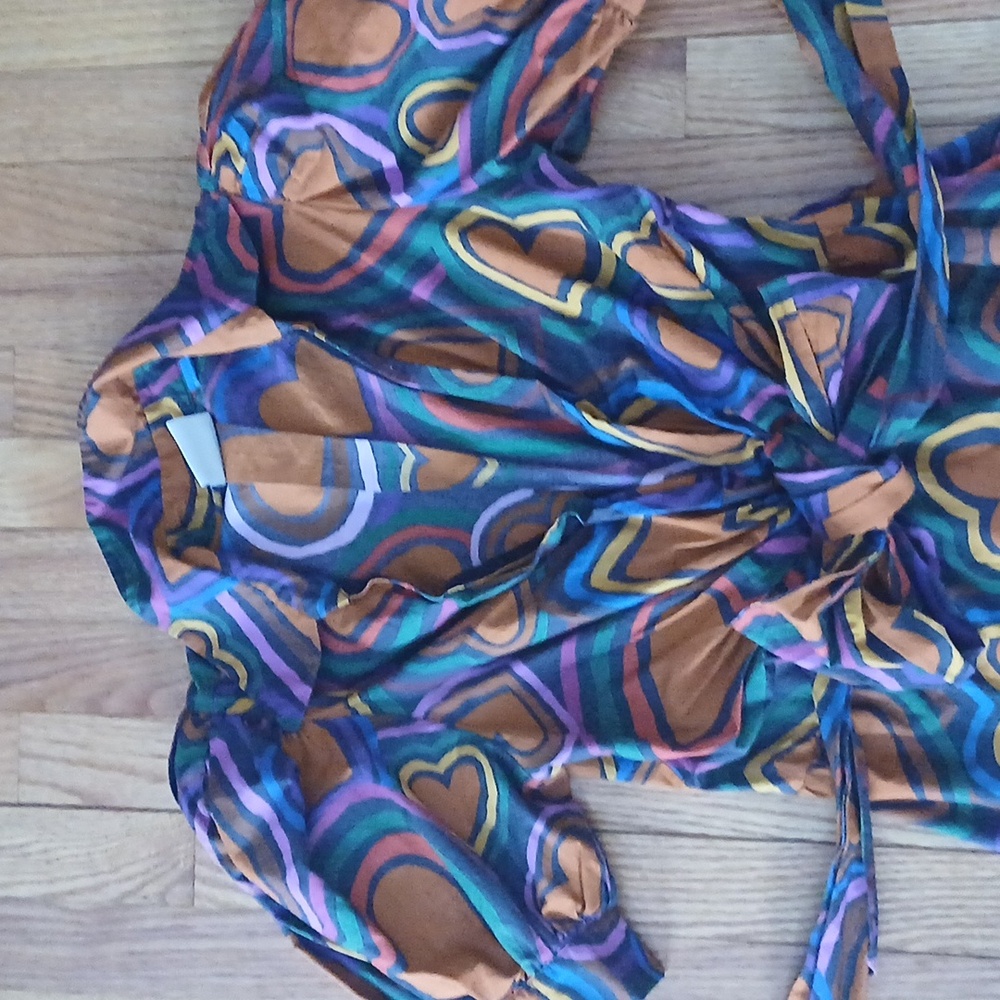 FARM Rio Multicolor Heart Print Mini Dress - Orange, Purple, Pink, Green, Blue - Picture 3 of 12